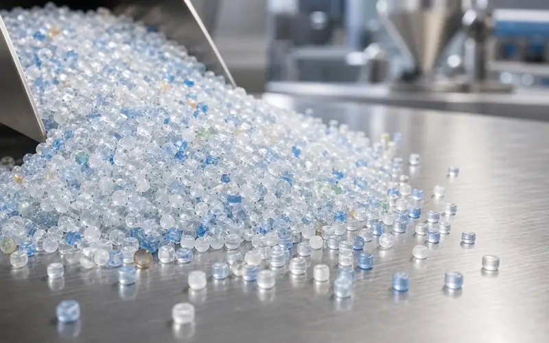 Clean recycled plastic pellets ready for manufacturing new products